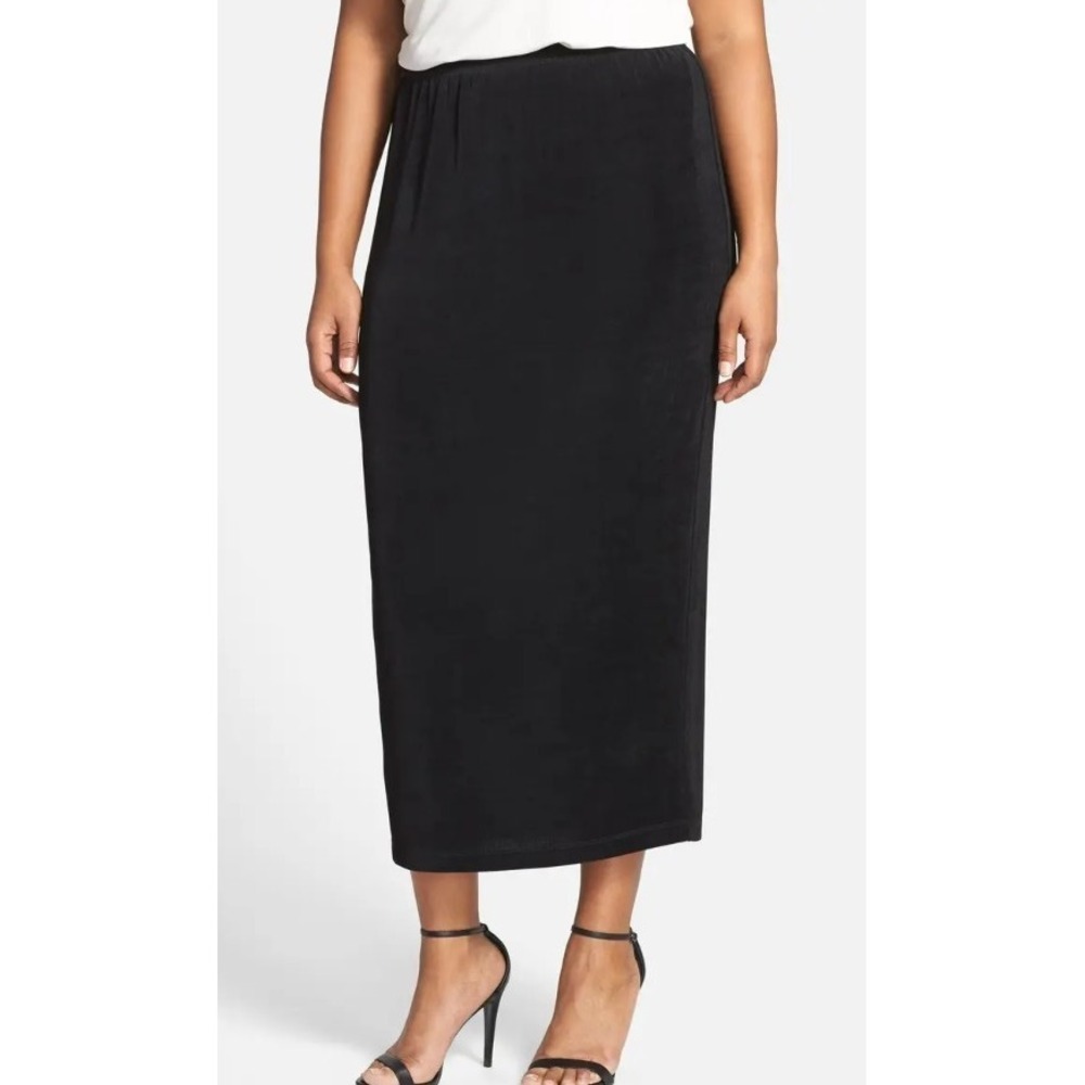 Erin London Midi Skirt Womens L Black NWT Suede Look Elastic Waist Chic